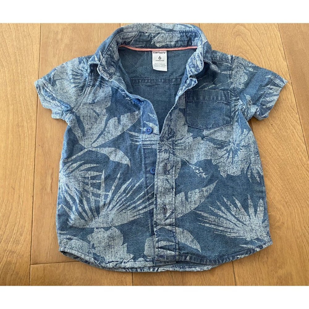 Baby Boy Button-Up Shirt 6M, Short Sleeve - Palm Frond Blue - Carter's